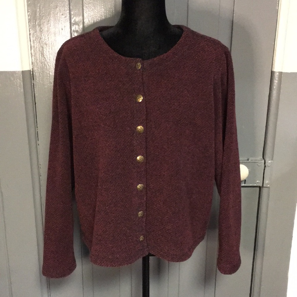 L.L. Bean Marbled Red & Black Button Down Sweater